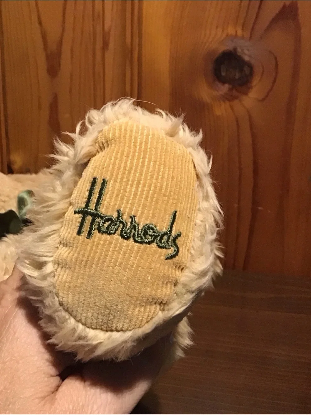 Harrods Cream-Tan Teddy Bear with Green Satin Bow